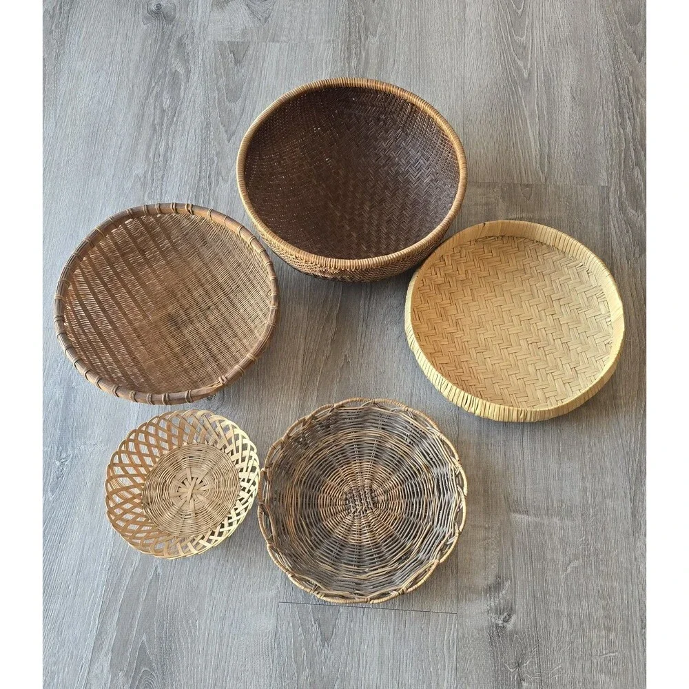 Lot Of 5 Wicker Rattan Basket Decor Boho Vintage Decor Wall / Storage - Picture 1 of 13